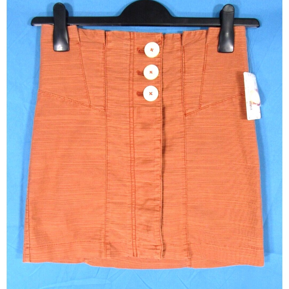 NWT FREE PEOPLE Every Minute Every Hour TERRACOTTA Textured Skirt BUTTON UP sz 4